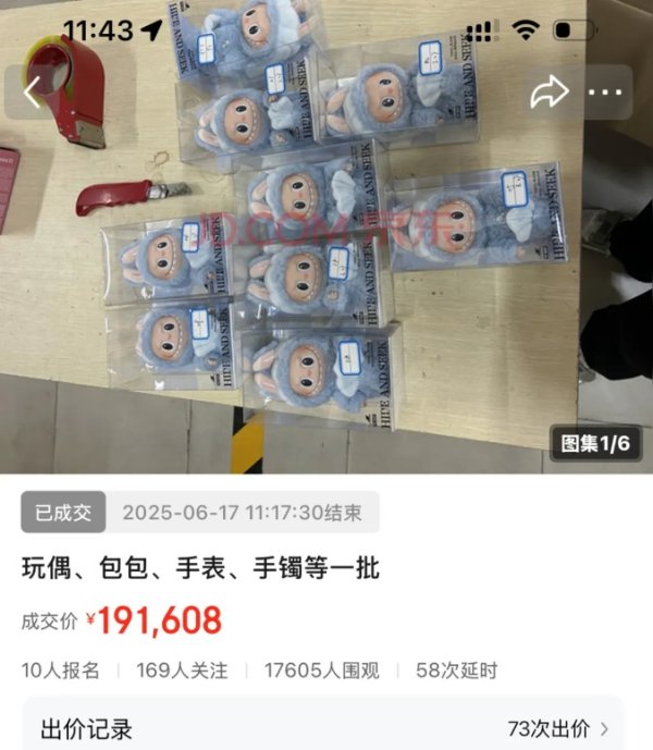 金惠配资 疯狂竞价！海关拍卖39个LABUBU玩偶等物品，成交价19万元，含泰国限量款
